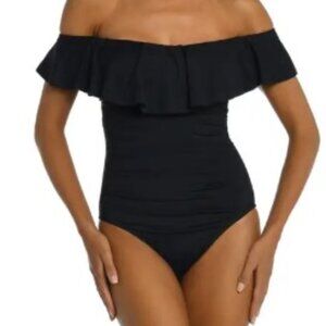 La Blanca Off the Shoulder One-Piece Swimsuit - L - Black